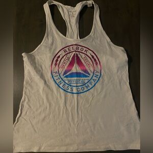 Reebok Women's White Tank Top with Multicolor Logo
